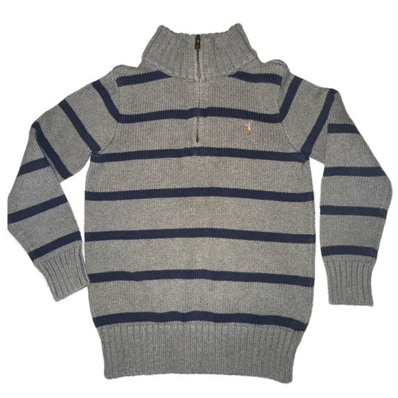 Polo Ralph Lauren Boys Size 7 100% Cotton Dress Quarter Zip Sweater Striped - Picture 2 of 10